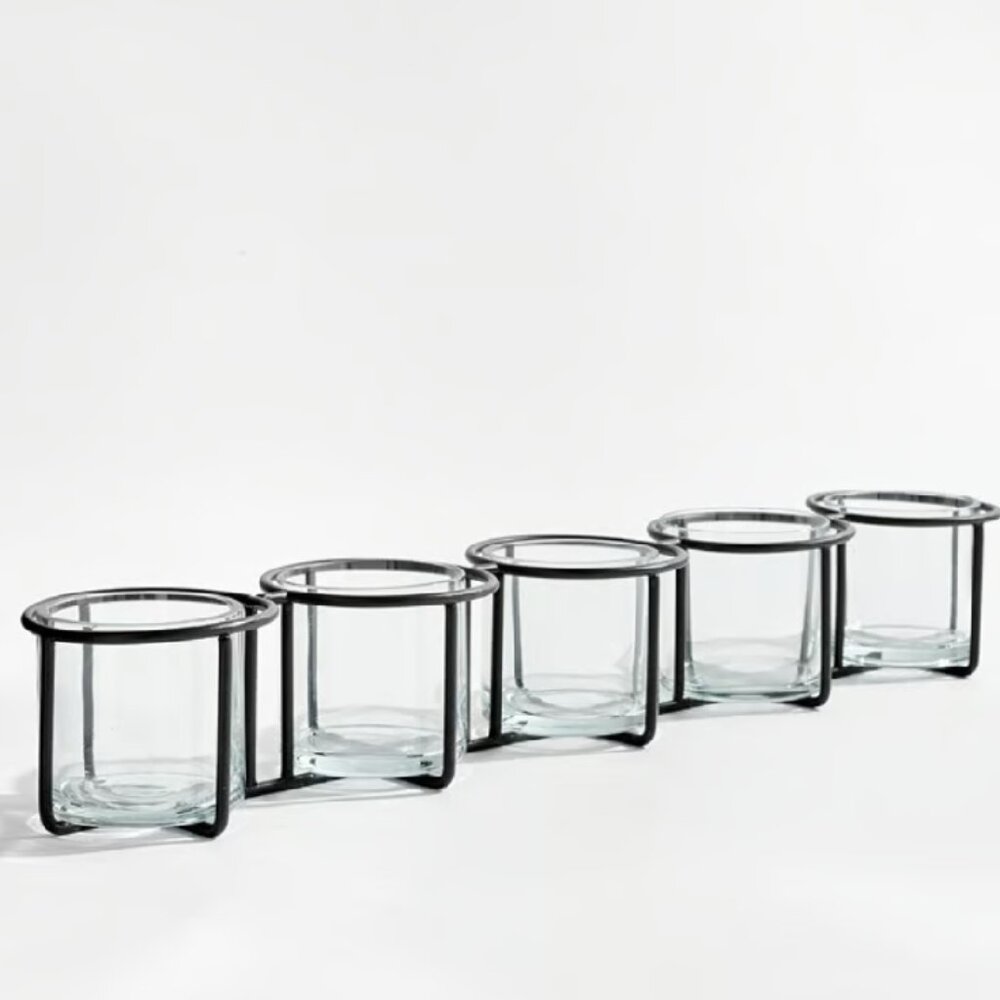 Pottery Barn Dani Handcrafted Circular Candle Holders Centerpiece Glass + Metal